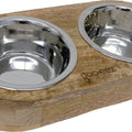 GOO-EEZ INCLINED MANGO WOOD DOUBLE FEEDER  STAINLESS