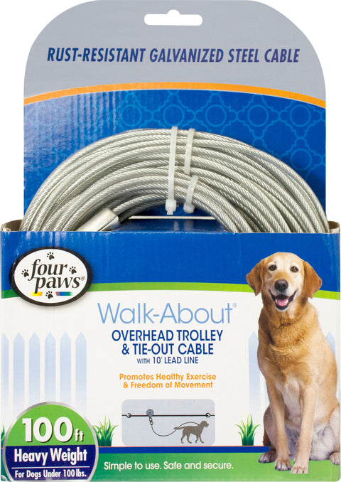 FOUR PAWS WALK-ABOUT TROLLEY & CABLE HEAVY WEIGHT 100 FT SILVER