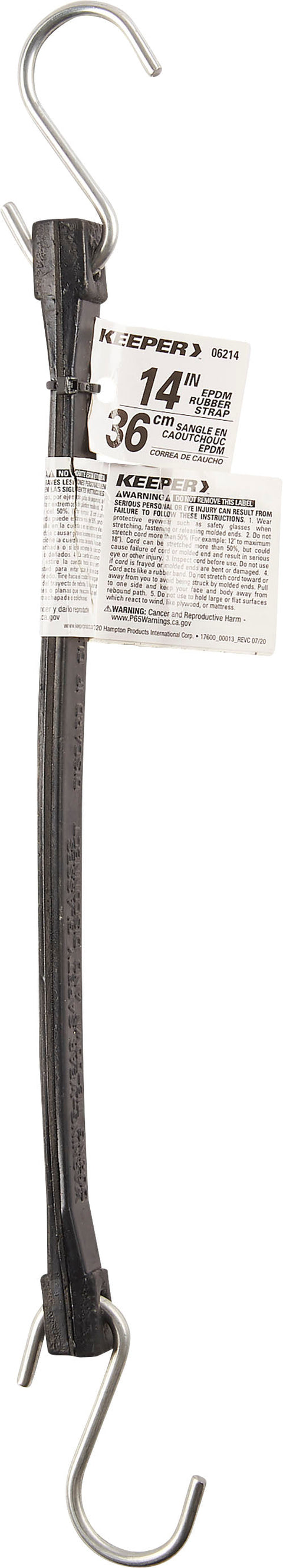 KEEPER EPDM RUBBER STRAP  W/S HOOKS 14 IN BLACK
