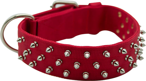 BRAVO NYLON SPIKED DOG COLLAR 23 IN RED
