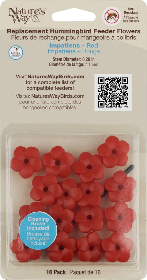 RED IMPATIENS HB REPLACEMENT FLOWERS W/ BRUSH 16 CT RED