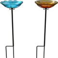 GLASS BIRDBATH W/YARDSTAKE 10 IN FLOWER