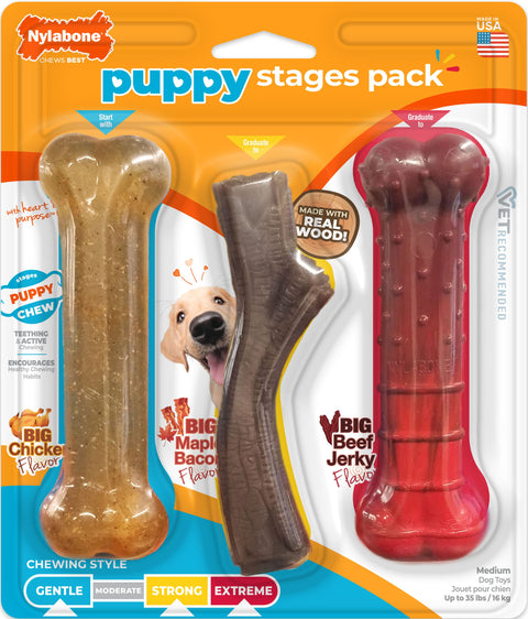 NYLABONE PUPPY CHEW STAGES TRIPLE PACK SM-3 PK ASSORTED