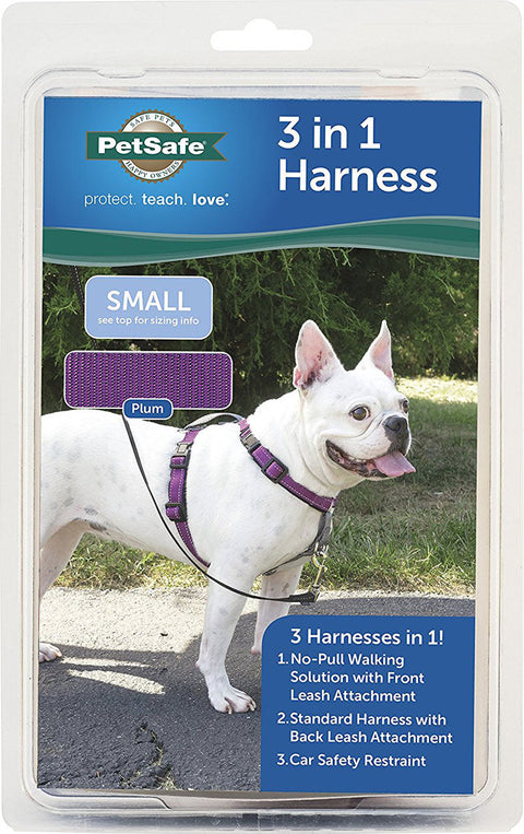 PETSAFE 3 IN 1 HARNESS SM PLUM