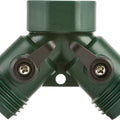 PLASTIC 2 HOSE CONNECTOR W/SHUT OFF  GREEN