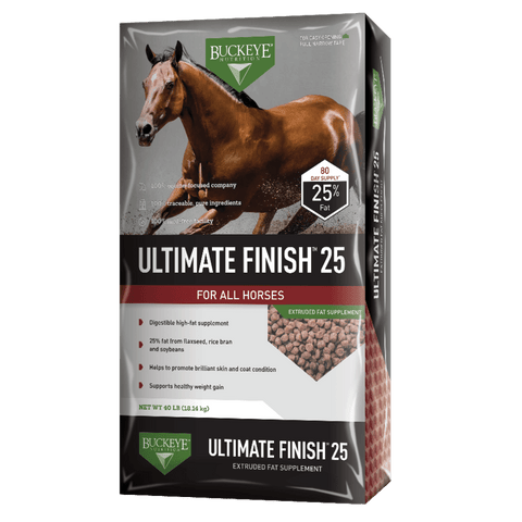 Buckeye Nutrition® ULTIMATE FINISH™ 25 Extruded Fat Supplement for Horses, 40 lb Bag - Image 1