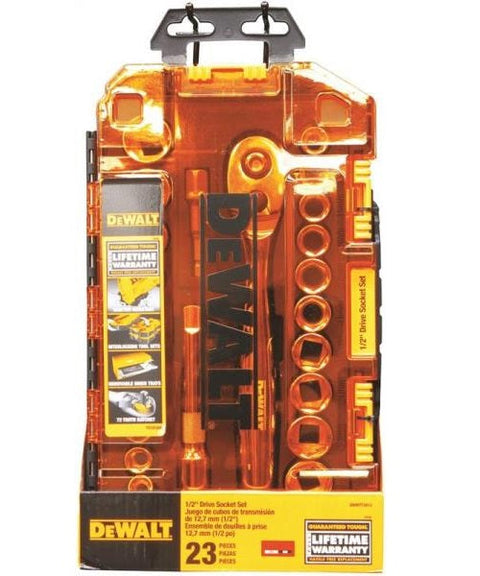 DeWalt Metric and SAE Drive Socket Set, 1/2", 23 Piece
