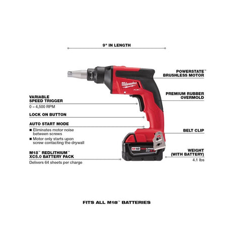 Milwaukee Cordless Drywall Screw Gun, 18 Volt