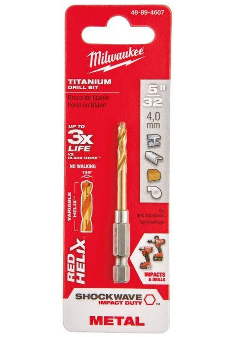 Milwaukee Shockwave Impact Duty Titanium Drill Bits, Red Helix, 5/32"