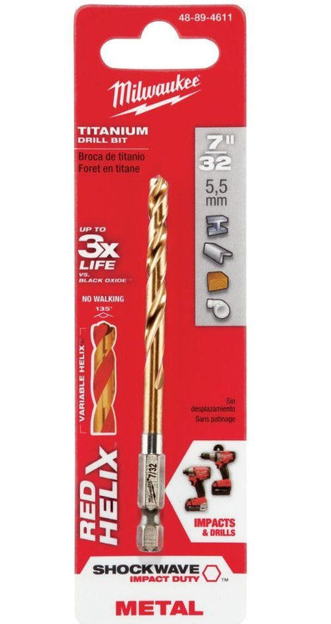 Milwaukee SHOCKWAVE Impact Duty Titanium Drill Bits, RED HELIX, 7/32"