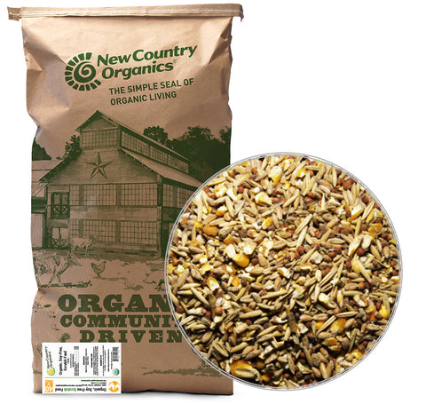 New Country Organics Organic Soy-Free Scratch Feed — bag with organic corn, milo, oats and wheat