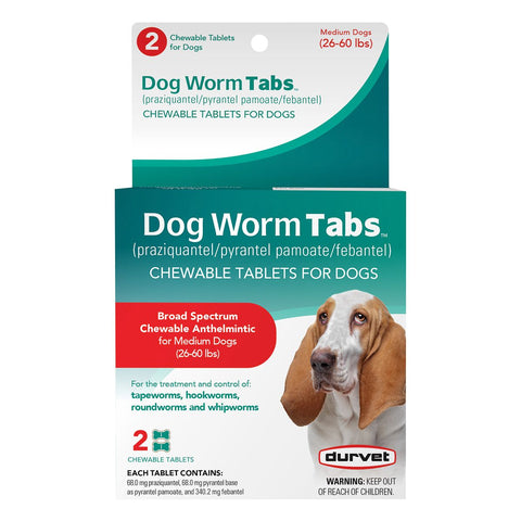 Durvet Dog Worm Tabs 26-60 lb, 2 Count