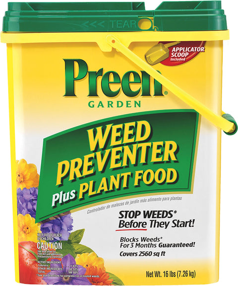 Preen 21-63907 Garden Weed Preventer Plus Plant Food, 16 Lb, Covers 2560 Sq.Ft.